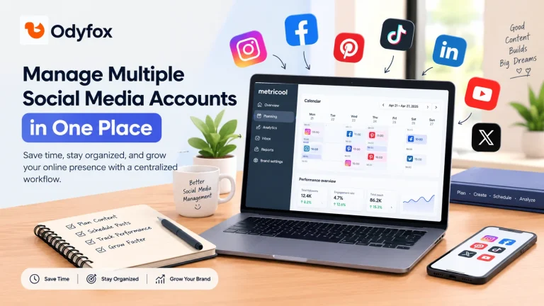 Odyfox graphic about managing multiple social media accounts from one place