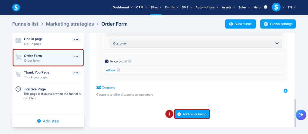 Systeme.io vs ClickFunnels: Which Is Right for You? Systeme.io order form interface showing checkout configuration options