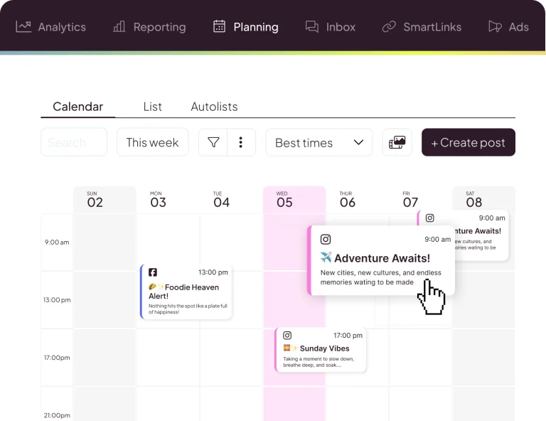 Metricool content planner for managing social media posts