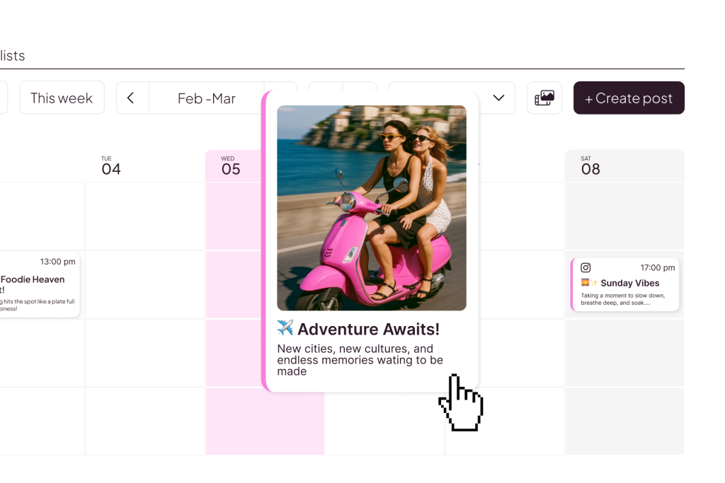 Metricool content calendar for scheduling social media posts